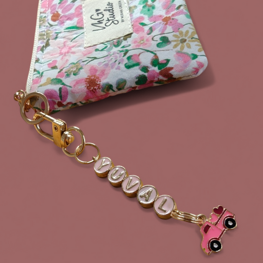 Keyring Zipper Pouch - Pinky Floral