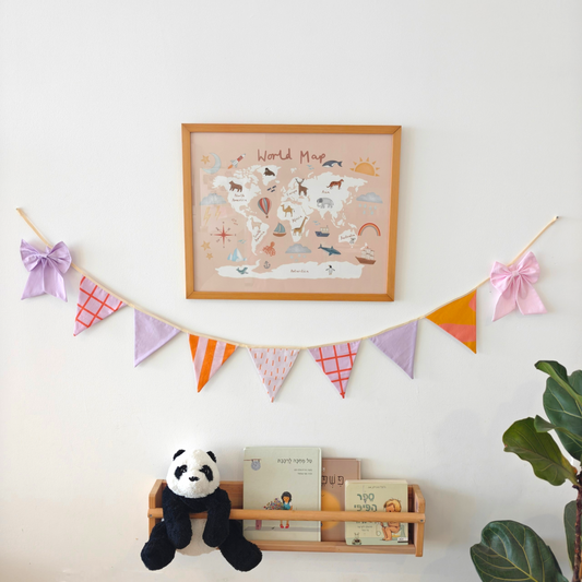 Kids Room Flags Bunting - Lavender & Tangerine