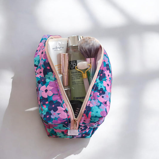 Quilted Makeup Bag - Purple Floral