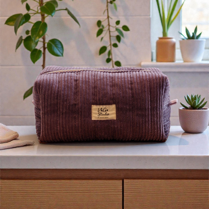 Quilted Makeup Bag - Dark Purple Corduroy