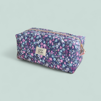 Quilted Makeup Bag - Pink Blue Floral