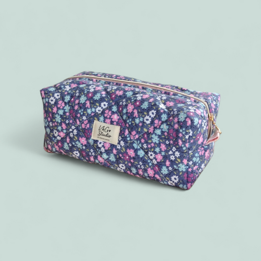 Quilted Makeup Bag - Pink Blue Floral