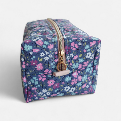 Quilted Makeup Bag - Pink Blue Floral