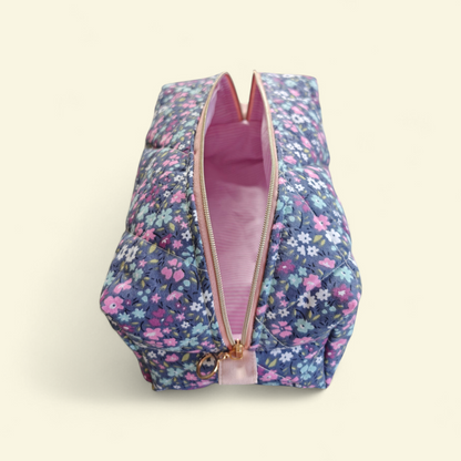 Quilted Makeup Bag - Pink Blue Floral