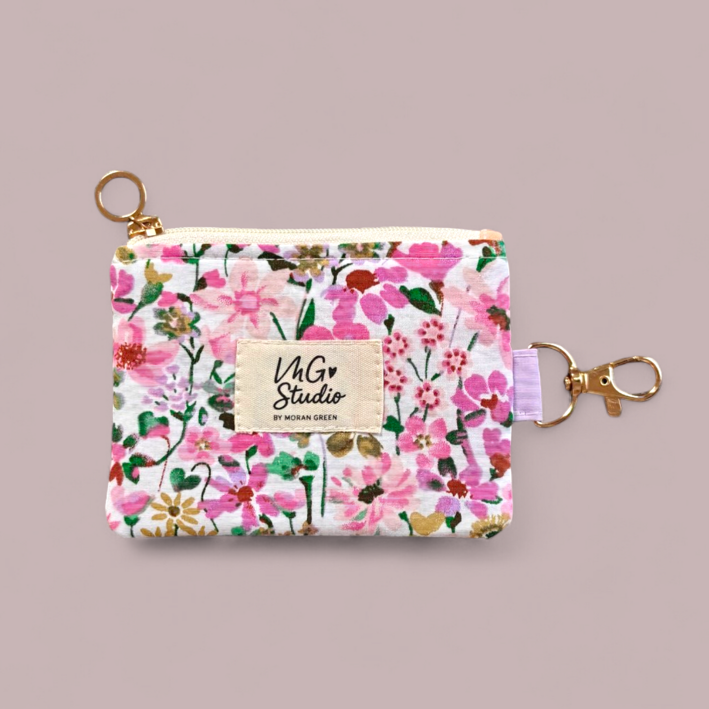 Keyring Zipper Pouch - Pinky Floral