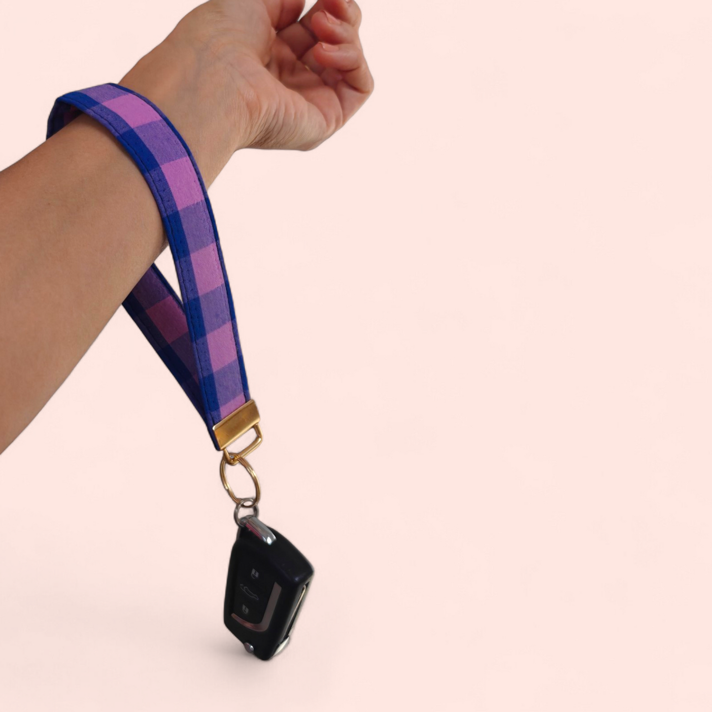 Wristlet Keychain - Purple Checks