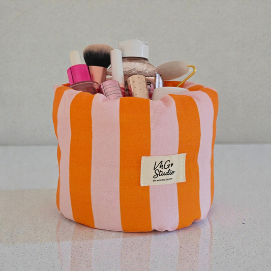 Cosmetic Bucket - Orange Pink Stripes