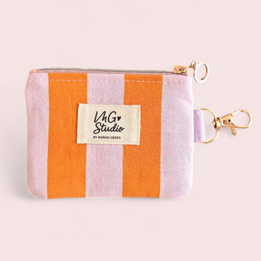 Keyring Zipper Pouch - Double Sided Stripes & Swimmer #1