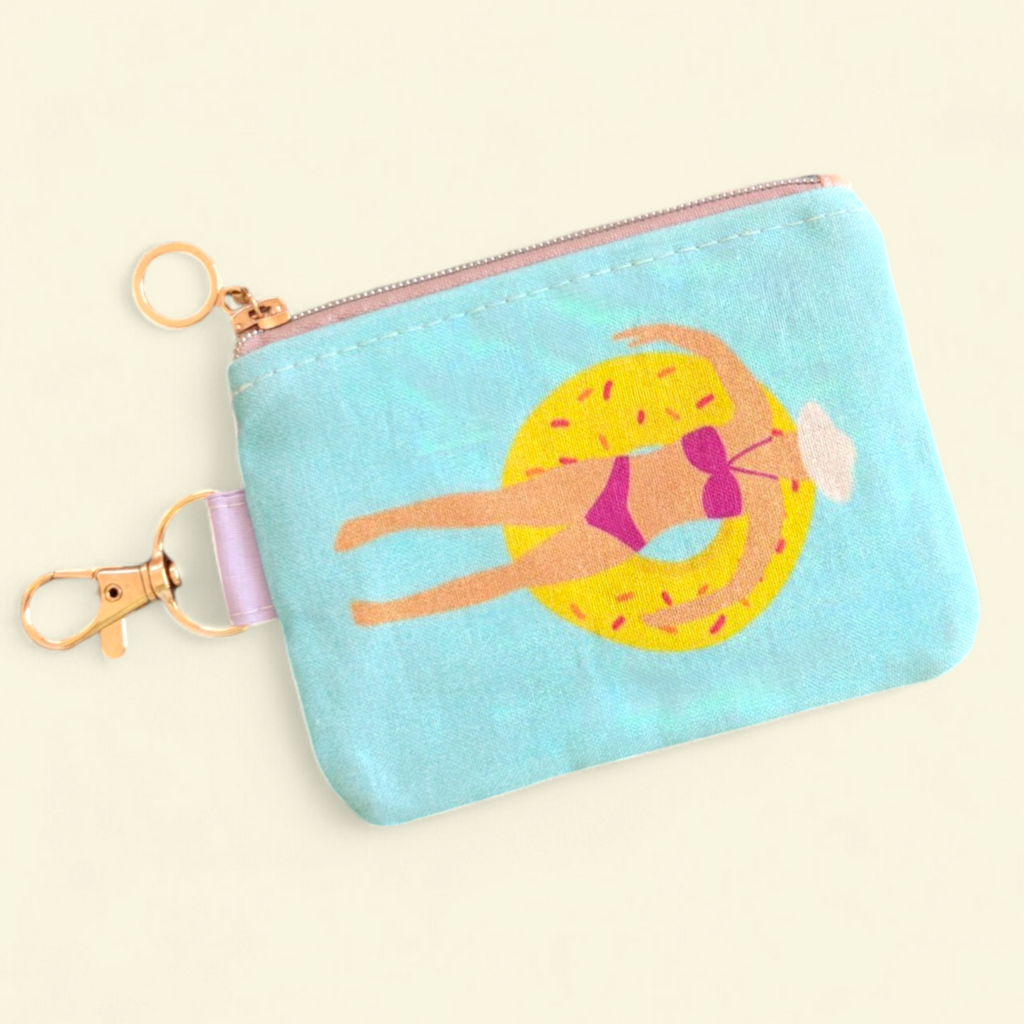 Keyring Zipper Pouch - Double Sided Stripes & Swimmer #1