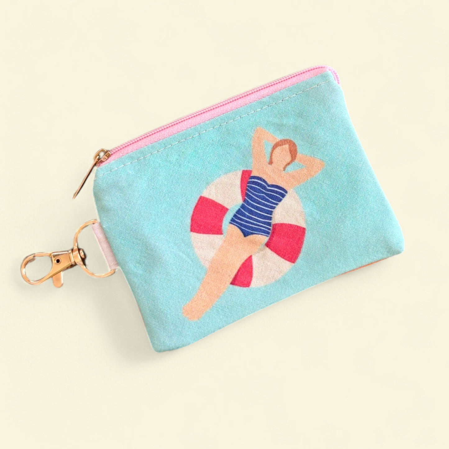 Keyring Zipper Pouch - Double Sided Stripes & Swimmer #2