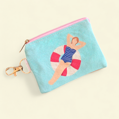 Keyring Zipper Pouch - Double Sided Stripes & Swimmer #2
