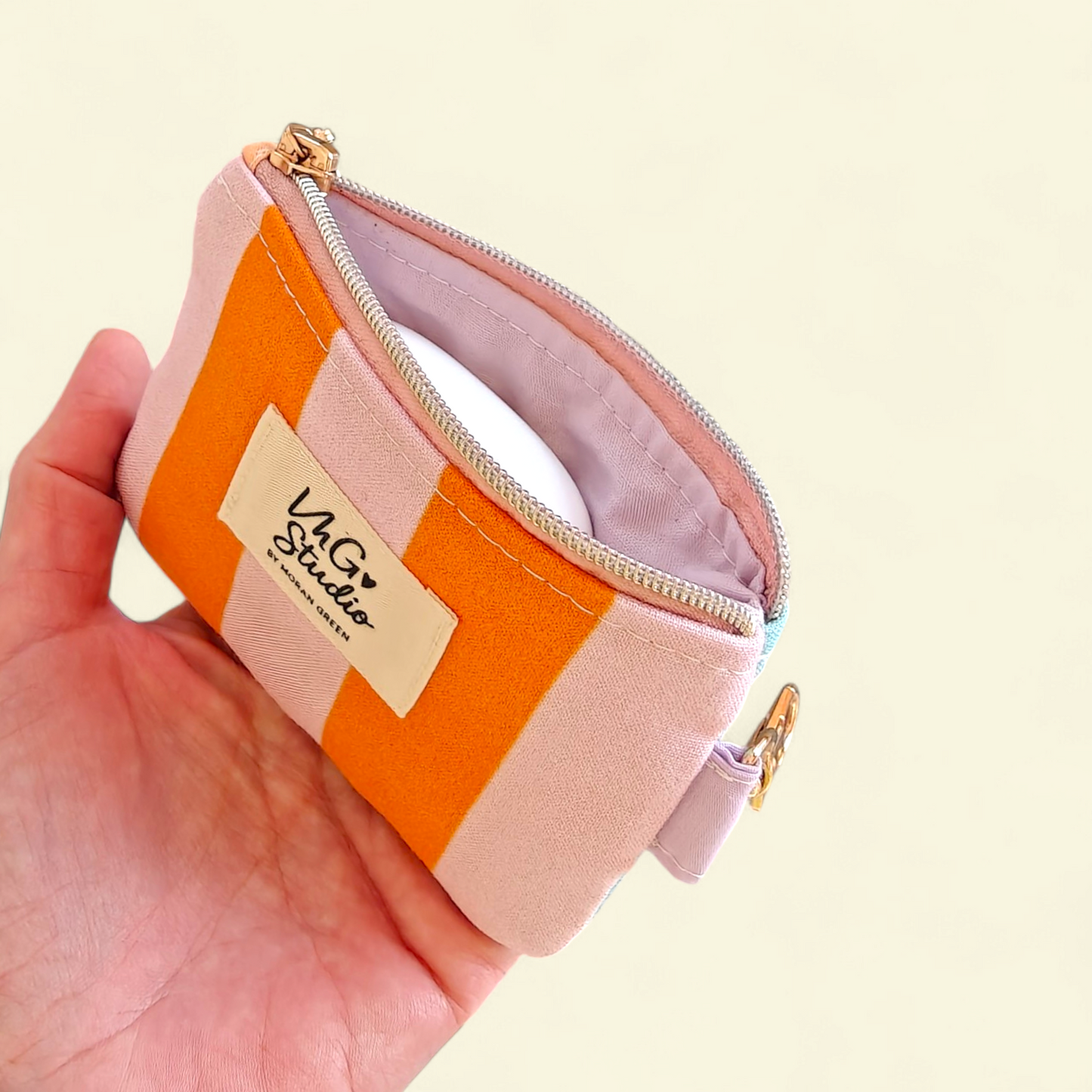 Keyring Zipper Pouch - Double Sided Stripes & Swimmer #1