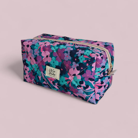 Quilted Makeup Bag - Purple Floral