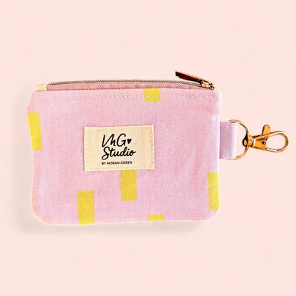 Keyring Zipper Pouch - Pink & Yellow Dashes